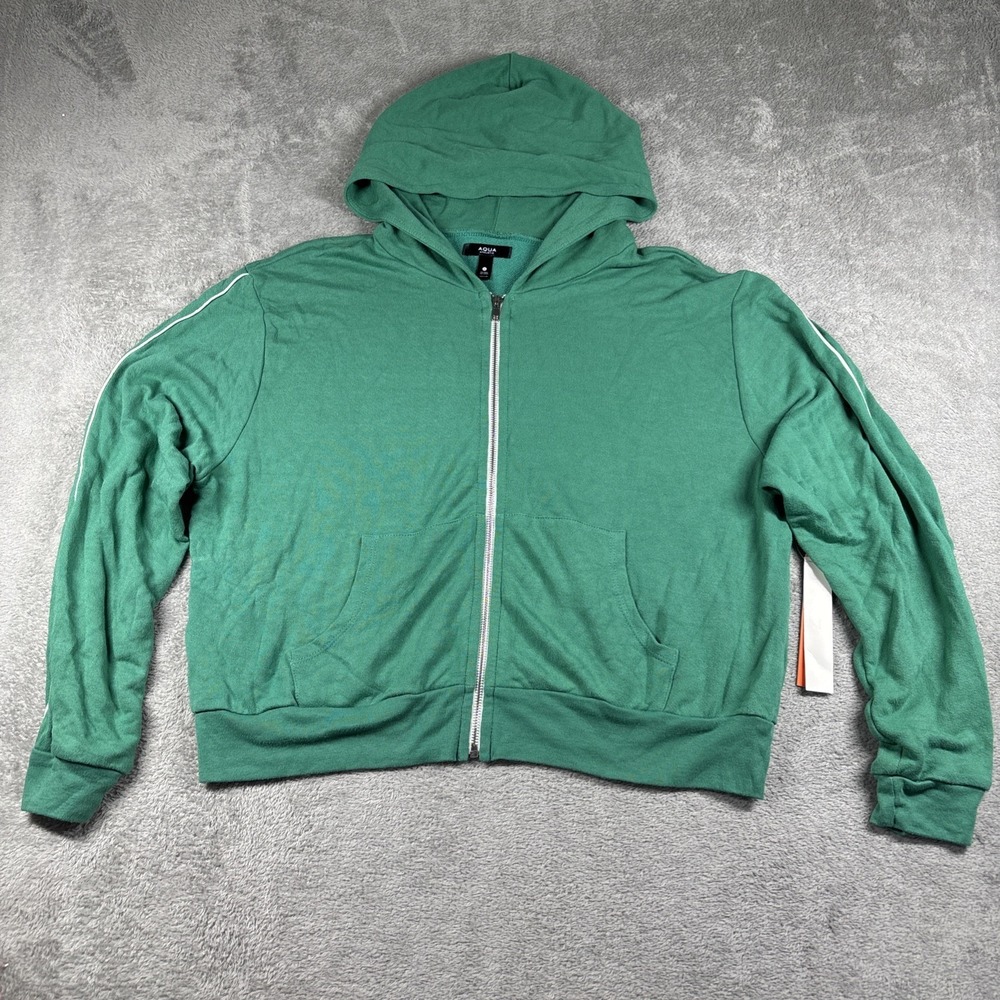 NWT AQUA Athletic Women's Lechelle Zippered Cotton Blend Hoodie Green Size XL